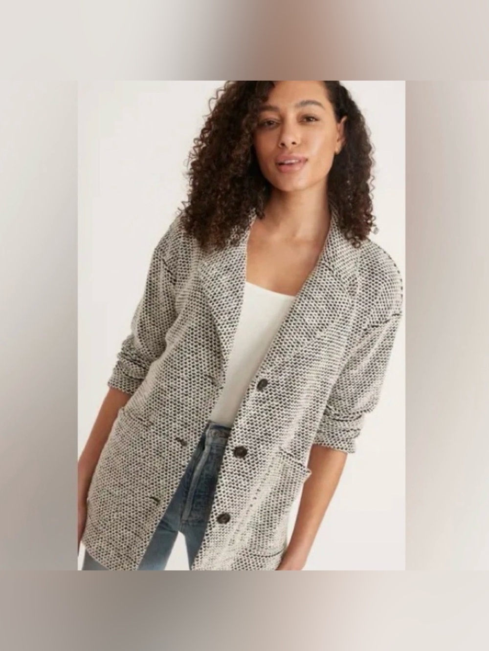 Marine Layer Birdseye Blazer Sz medium Cardigan Jacket Black & White Textured Kn